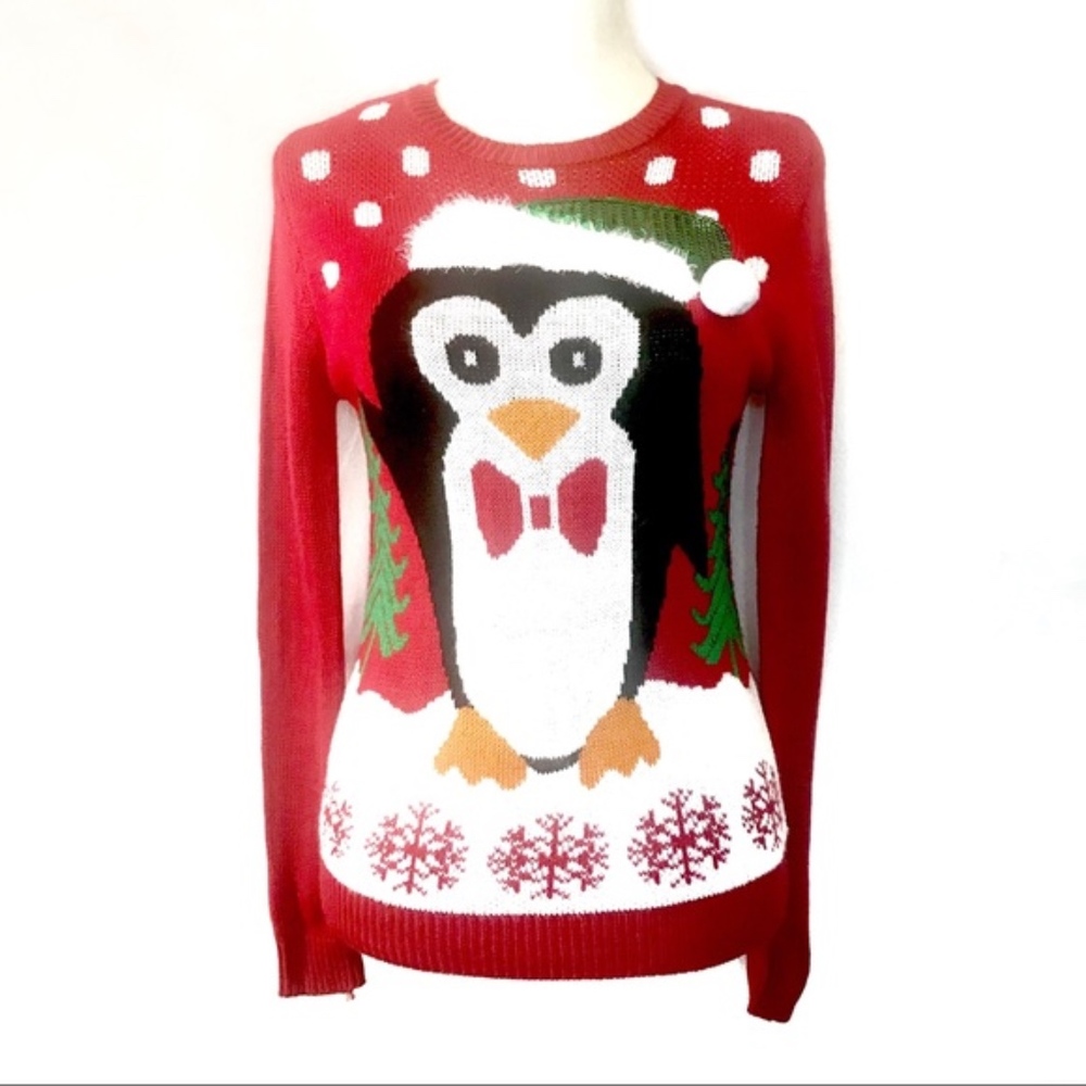 Ransom sequin penguin Xmas holiday ugly sweater - Picture 1 of 8